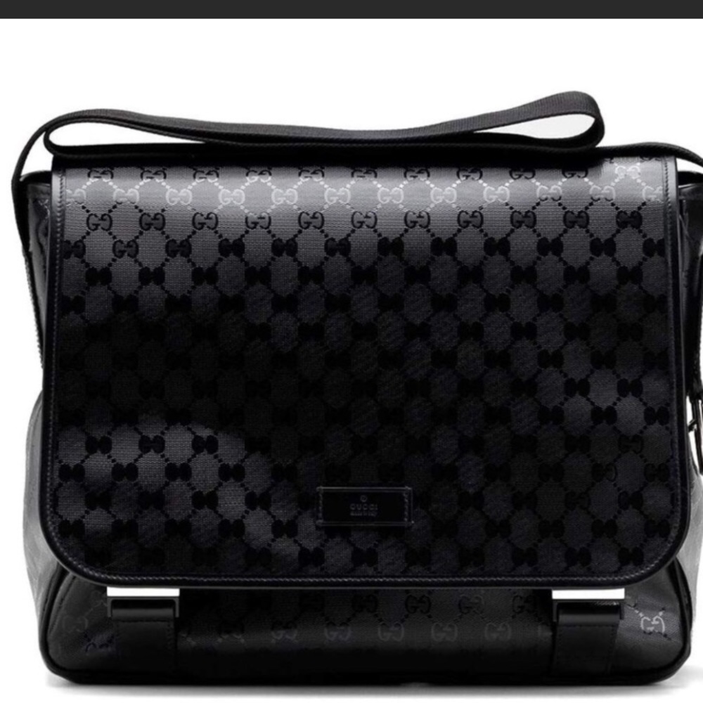 Black Leather (Coated Canvas) Gucci baby/kids Diaper Bag
